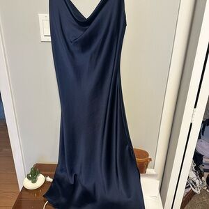 Elegant Navy Satin Slip Dress - Timeless Minimalist Style